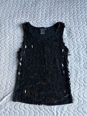 SPORT Collection Black Sequin Fringe Sleeveless Tank